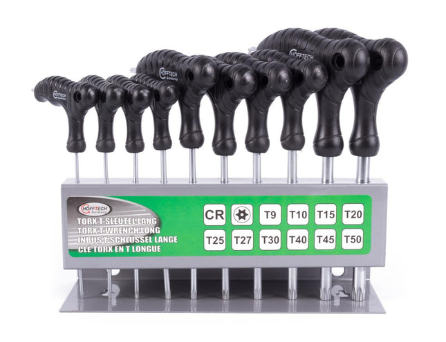 Hofftech T-Greep Torxsleutel Set - 10-delig - T9 t/m T50 - Inclusief Wandhouder
