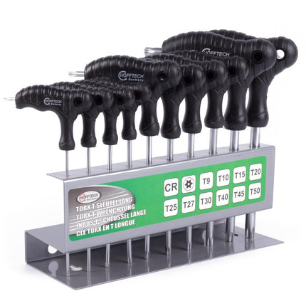 Hofftech T-Greep Torxsleutel Set - 10-delig - T9 t/m T50 - Inclusief Wandhouder