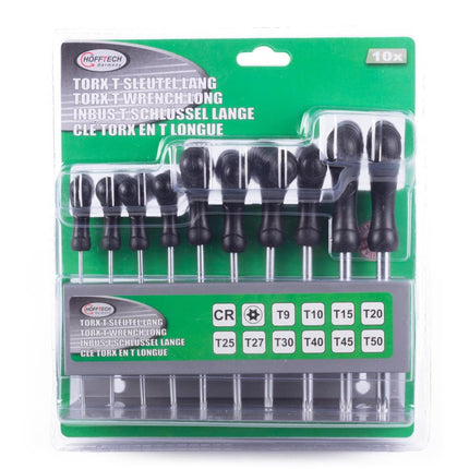 Hofftech T-Greep Torxsleutel Set - 10-delig - T9 t/m T50 - Inclusief Wandhouder