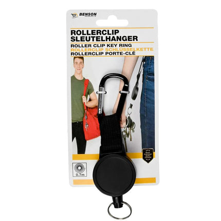 Benson Uittrekbare Sleutelhanger - Rollerclip 70 cm - Karabijnhaak