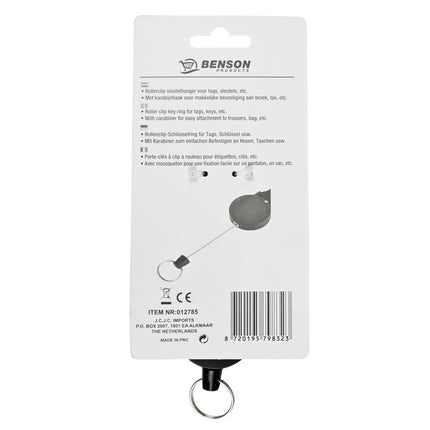 Benson Uittrekbare Sleutelhanger - Rollerclip 70 cm - Karabijnhaak