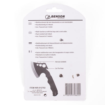 Benson Multifunctionele Handbijl - 23,5 cm - Roestbestendig - Inclusief Paracord & Beschermkap
