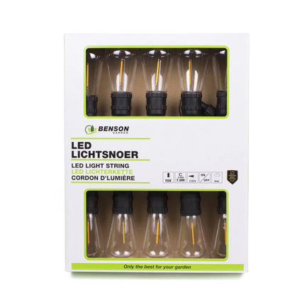 Benson LED Lichtsnoer – 10 S14 Lampen – 7 Meter – Warm Wit – Timer