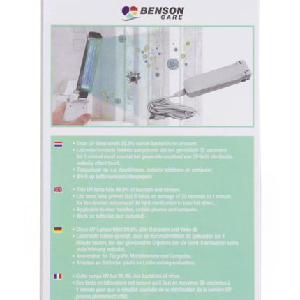 Benson UV-C Desinfectielamp – Handheld – Doodt 99.9% van Bacteriën & Virussen