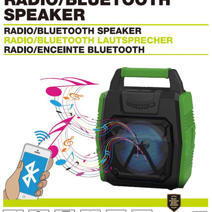 Benson Bluetooth Speaker met Radio - LED-verlichting - 34 cm - Zwart/Groen