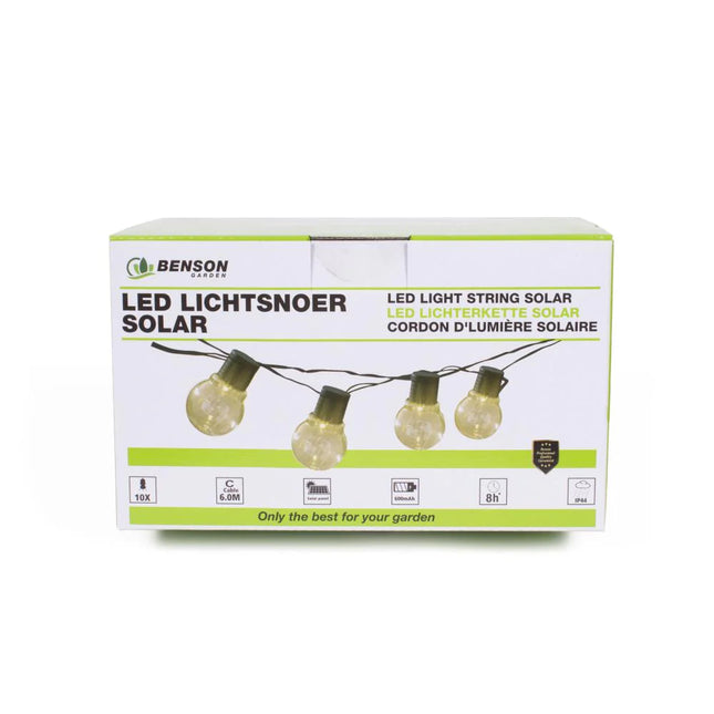 Benson LED Lichtsnoer op Zonne-energie – 10 Lampen – 6 Meter – IP44