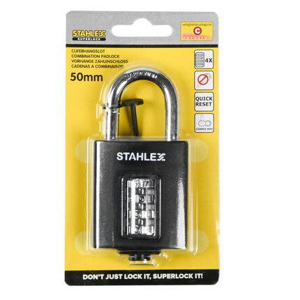Stahlex Cijferhangslot – 50 mm – Quick Reset – Staal – 4-Cijferige Combinatie