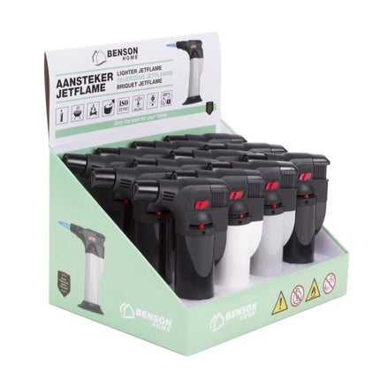 Benson Stormaansteker Display - 12 Stuks - Jetflame - Mix Kleuren