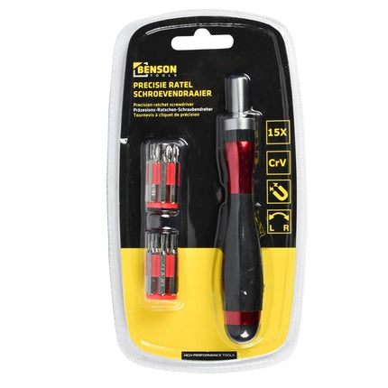 Benson Precisie Ratelschroevendraaier - 14-in-1 - Rood