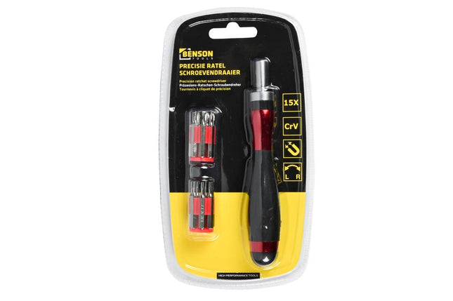 Benson Precisie Ratelschroevendraaier - 14-in-1 - Rood