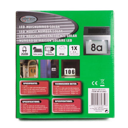 Hofftech LED Huisnummer op Zonne-energie – RVS – Inclusief Cijfers & Letters – IP44