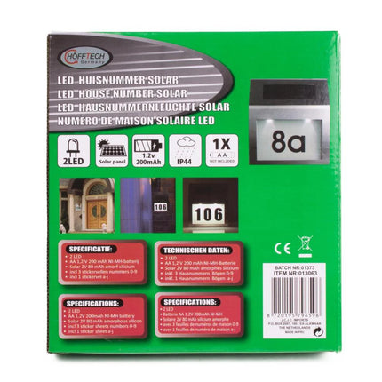 Hofftech LED Huisnummer op Zonne-energie – RVS – Inclusief Cijfer- & Letterset