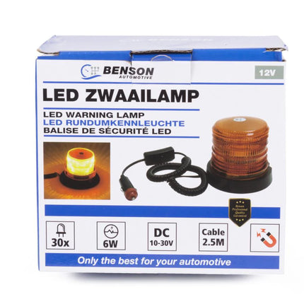 Benson LED Zwaailamp - 12V - 6W - Oranje - Magneetbevestiging