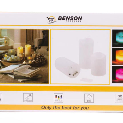 Benson LED Kaarsenset – 3 Stuks – RGB – Echte Was – Met Afstandsbediening