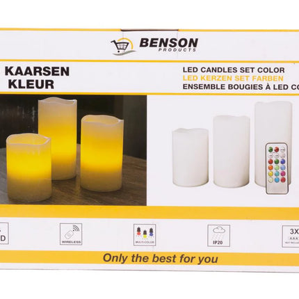 Benson LED Kaarsenset – 3 Stuks – RGB – Echte Was – Met Afstandsbediening