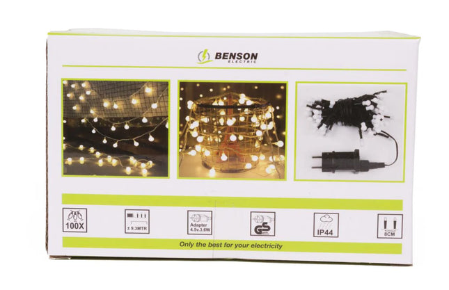 Benson LED Deco Lichtsnoer – 100 Gekleurde LEDs – 9,3 Meter – Kersvormige Bollen