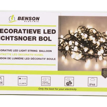 Benson LED Deco Lichtsnoer – 100 Gekleurde LEDs – 9,3 Meter – Kersvormige Bollen