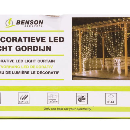 Benson LED Lichtgordijn – 154 Warm Witte LEDs – 1,5 x 1,3 Meter – IP44