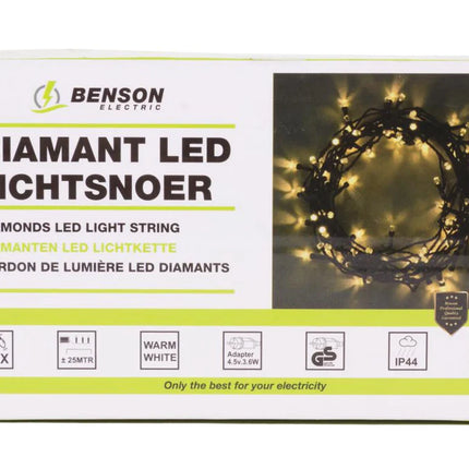 Benson LED Lichtsnoer Diamant – 200 LEDs – 25 Meter – Warm Wit