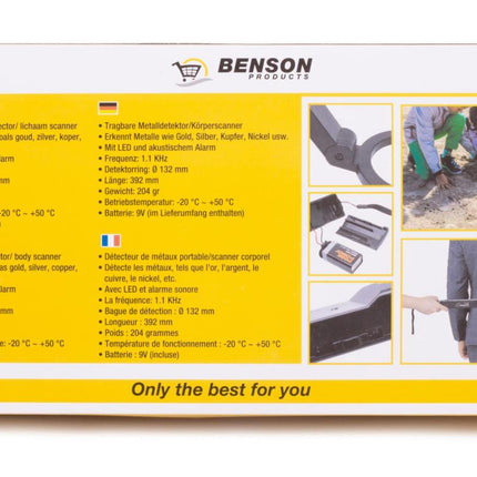 Benson Draagbare Metaaldetector - 39 cm - LED & Geluidsalarm - Inclusief Batterij