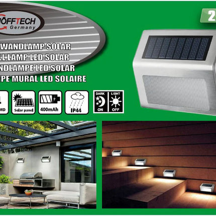 Hofftech Solar LED Wandlamp RVS – Set van 2 – Lichtsensor – 400 mAh