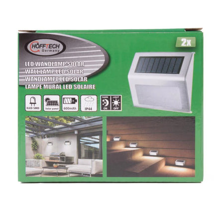 Hofftech Solar LED Wandlamp RVS – Set van 2 – Lichtsensor – 400 mAh
