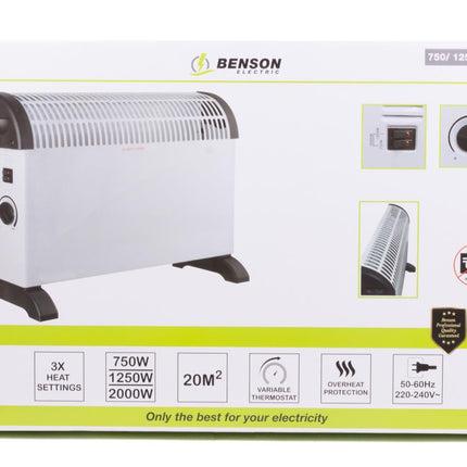 Benson Convector Heater – 750/1250/2000W – Wit – Middelgroot Model