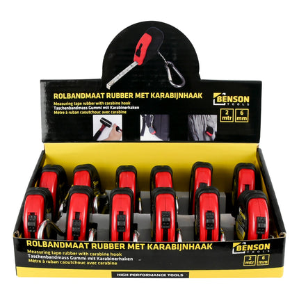 Benson Rolbandmaat 2 meter x 6 mm - Rubber - Met Karabijnhaak
