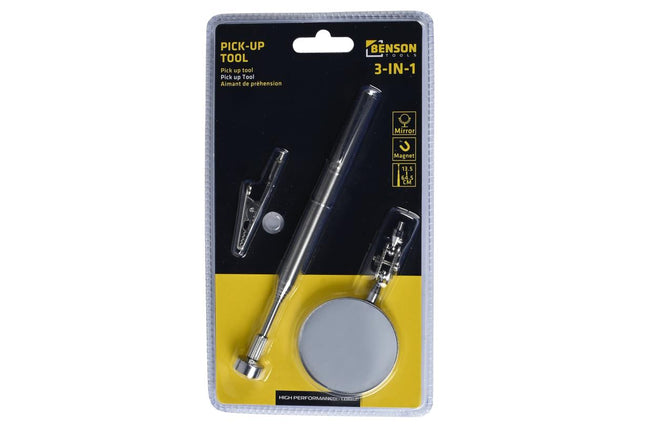 Benson 3-in-1 Pick-up Tool - Telescopisch - Magneet, Spiegel & Klem