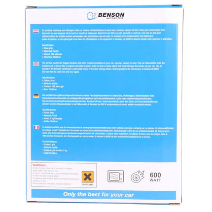 Benson Herbruikbare Auto-ontvochtiger – 1 kg XL – Tegen Condens & Schimmel – Magnetron Herlaadbaar