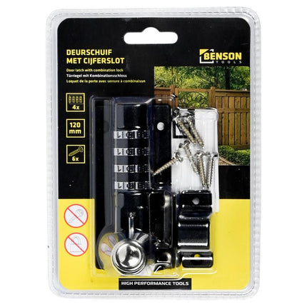 Benson Deurschuif met Cijferslot – 120 x 50 mm – 4-cijferig – Veiligheidsschroeven