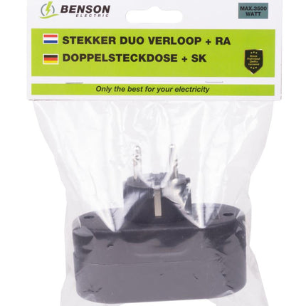 Benson Horizontale Stopcontactsplitter – 2-weg – met Randaarde & Kinderbeveiliging – Zwart