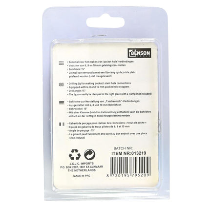 Benson Boormal 15 Graden - 7-delig - Pocket Hole Mal - Massief Aluminium