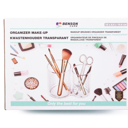 Benson Make-up Kwastenhouder – Transparante Organizer – 15 x 8,4 x 10,8 cm