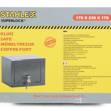 Stahlex Compacte Stalen Kluis - 23 x 17 x 17 cm - Dubbele Vergrendeling - Mechanisch