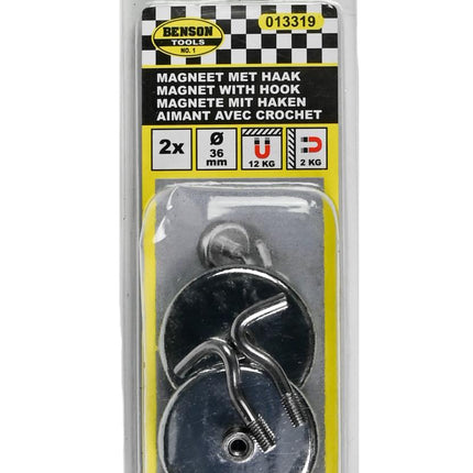Benson Magneethaken – 36 mm – 2 stuks – 12 kg Draagvermogen