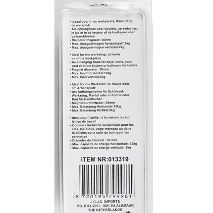 Benson Magneethaken – 36 mm – 2 stuks – 12 kg Draagvermogen