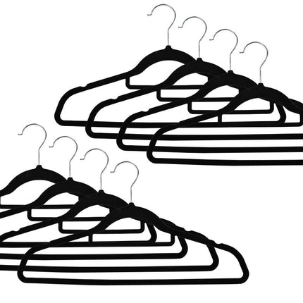 Benson Velours Kledinghangers - Anti-slip - Zwart - Set van 10