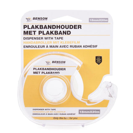 Benson Plakbandhouder incl. Plakband - 18 mm x 20 m - Transparant