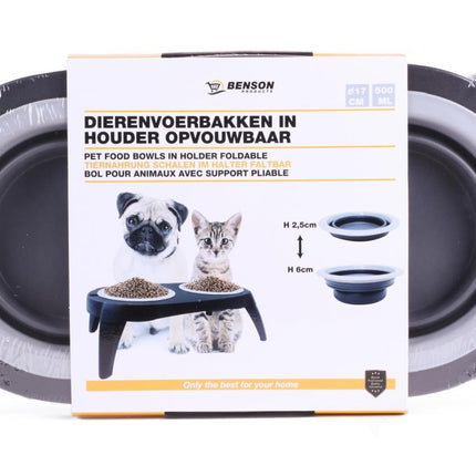 Benson Dubbele Voerbak - Opvouwbaar & Verhoogd - 40 x 22 cm - Zwart