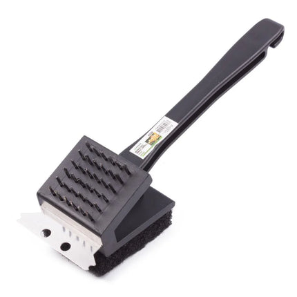 Benson 3-in-1 BBQ Borstel - Met Steel - Messing, Schuurspons & Schraper