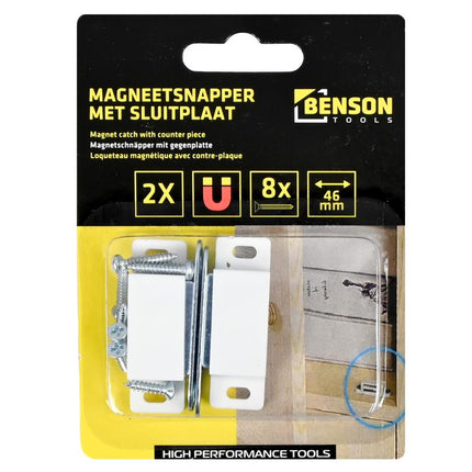 Benson Magneetsnapper met Sluitplaat – 46 x 15 mm – 4 kg Trekkracht – 2 stuks