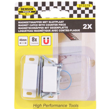 Benson Magneetsnapper met Sluitplaat – 46 x 15 mm – 4 kg Trekkracht – 2 stuks