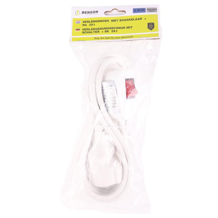 Benson Verlengsnoer met Schakelaar – 3 meter – Randaarde – Wit