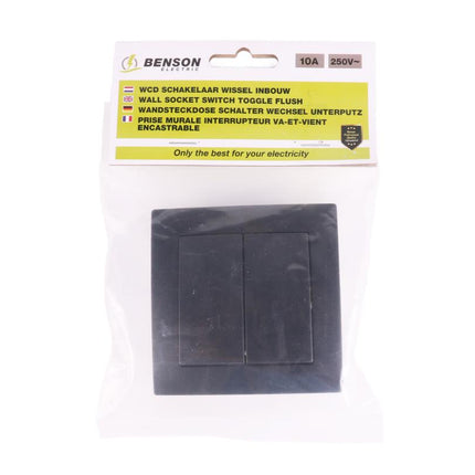 Benson Inbouw Wisselschakelaar – Matzwart – Modern Design – 81 x 81 mm