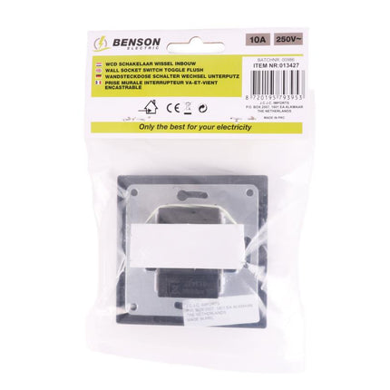Benson Inbouw Wisselschakelaar – Matzwart – Modern Design – 81 x 81 mm
