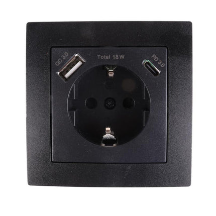 Benson Inbouw Stopcontact met USB-A & USB-C – Randaarde – Zwart