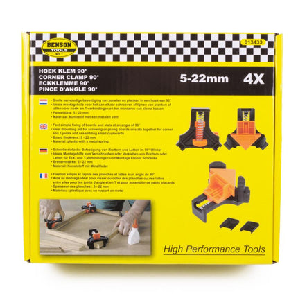 Benson Hoekklem Set - 90 Graden - 4-delig - Voor Panelen van 5 tot 22 mm