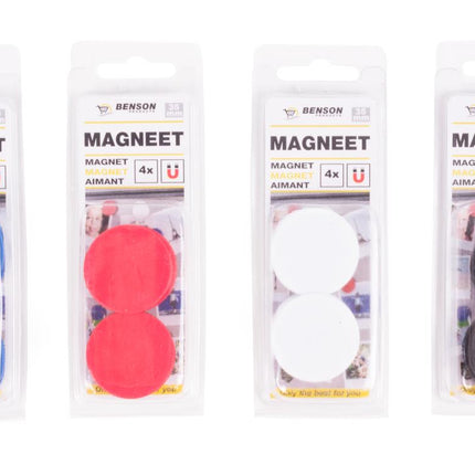 Benson Magneten Kleurenmix - 4 Stuks - Ø 35 mm - Extra Groot