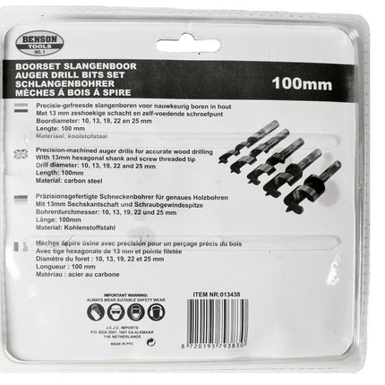Benson Slangenboor Boorset - 5-delig - 10 t/m 25 mm - Koolstofstaal